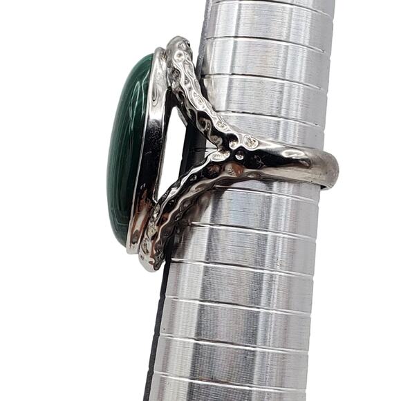 GSJ Large Oval Malachite Cocktail Ring Silver Tone Green Size 9 Stainless Steel - Picture 4 of 7